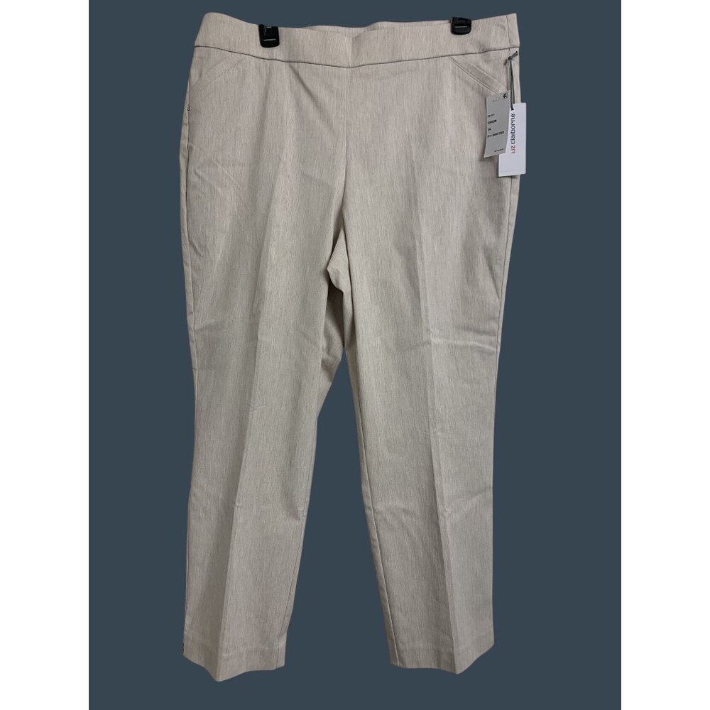 NWT Liz Claiborne 14 April Slim Leg Mid Rise Ankle Pants Cream Coastal Grandma